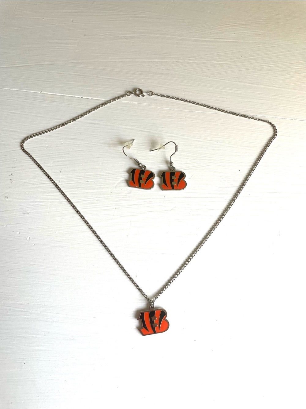 Orange and Black Pendant Necklace & Earrings Set